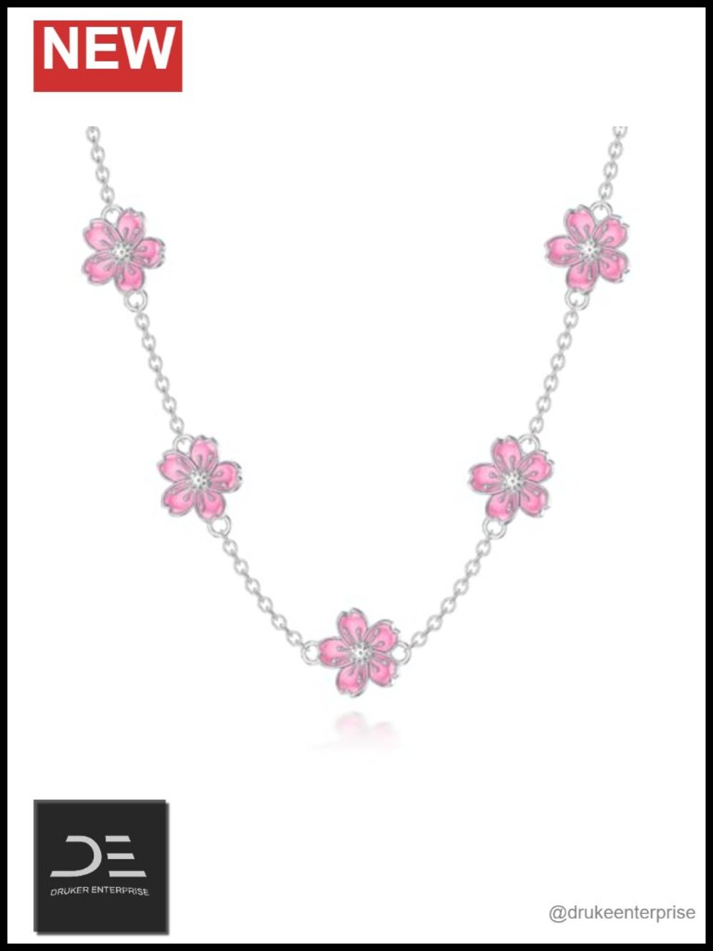 Sterling Silver Cherry Blossom Pendant Necklace with Diamond